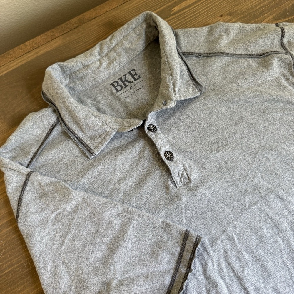 BKE Men's XL Light Grey Short Sleeve Polo Shirt Collar Top